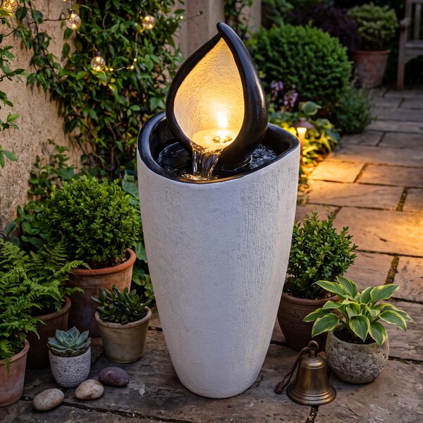Costway Fontana da giardino 92 cm effetto pietra sistema di acqua circolante, Fontana decorativa con pompa e 4 luci led da esterno