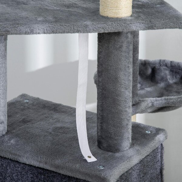 AllMyPets Albero Tiragraffi per Gatti Alto 127 cm con Pali Graffiatoi in Sisal Rampa Cesto Cuccia Amaca colore Grigio