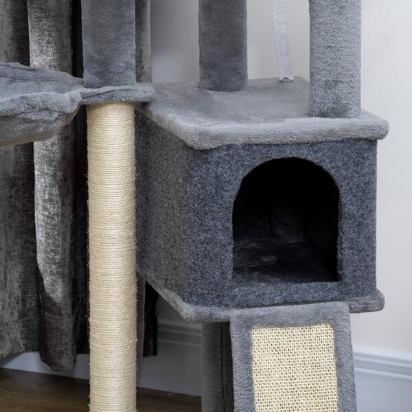 AllMyPets Albero Tiragraffi per Gatti Alto 127 cm con Pali Graffiatoi in Sisal Rampa Cesto Cuccia Amaca colore Grigio