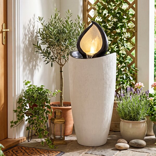 Costway Fontana da giardino 92 cm effetto pietra sistema di acqua circolante, Fontana decorativa con pompa e 4 luci led da esterno