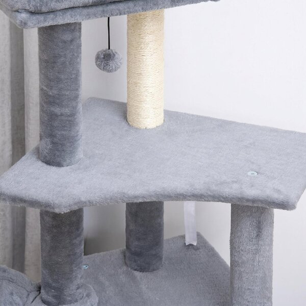 AllMyPets Albero Tiragraffi per Gatti Alto 127 cm con Pali Graffiatoi in Sisal Rampa Cesto Cuccia Amaca colore Grigio