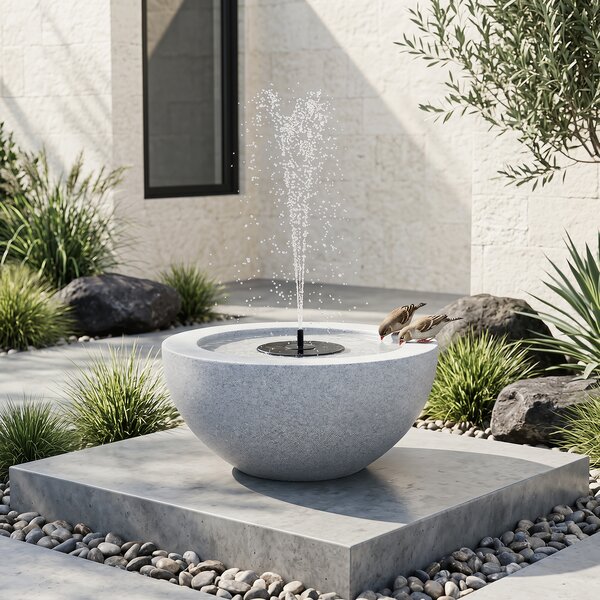 Costway Fontana solare da giardino con vasca grande 12 luci a LED, Set di fontana solare per esterni con 4 ugelli sostituibili