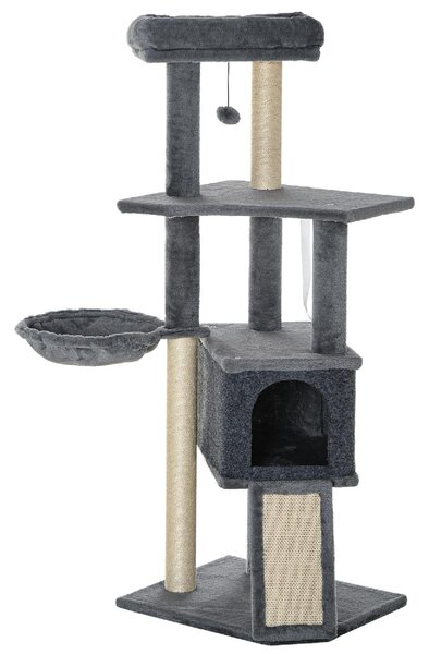 AllMyPets Albero Tiragraffi per Gatti Alto 127 cm con Pali Graffiatoi in Sisal Rampa Cesto Cuccia Amaca colore Grigio