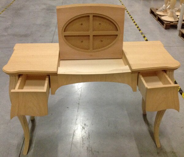Toeletta in legno 2 cassetti grezzo l.120 p.50 h.80 (059)