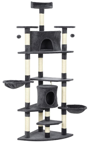AllMyPets Albero Tiragraffi per Gatti Alto con Casette e Amache 60x60x200 cm colore Grigio Scuro