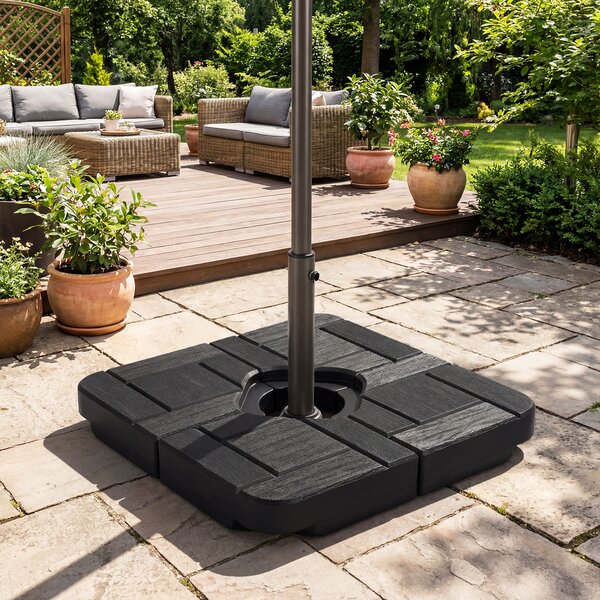 Costway Base ombrellone da giardino a 4 pezzi con 84 kg acaua e sabbia, Base riempibile quadrata supporto pesante portabile con maniglia