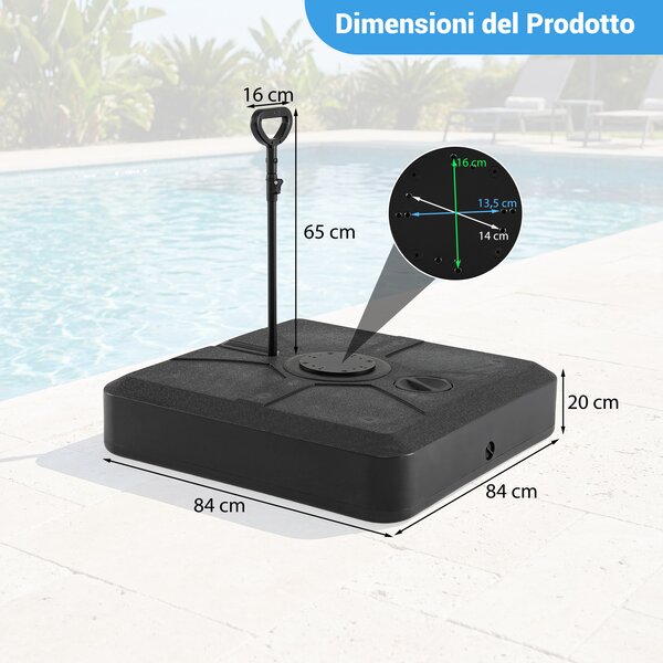 Costway Base ombrellone da giardino 87l con 110 kg di acqua o 130 kg di sabbia, Supporto pesante con rotelle e maniglia retrattile