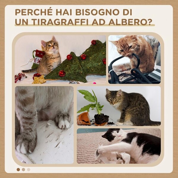 AllMyPets Albero Tiragraffi per Gatti con 3 Posatoi 2 Casette e Giochi Appesi in Legno e Peluche colore Grigio Scuro
