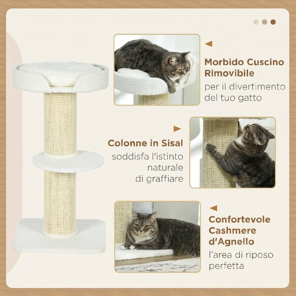 AllMyPets Albero Tiragraffi per Gatti con Lettino Rivestimento Peluche e Palo in Sisal 45x45x91 cm colore Crema