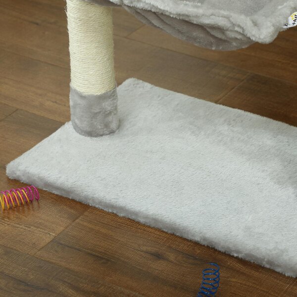 AllMyPets Albero Tiragraffi per Gatti Multilivello con Amaca e Pallina Appesa in Legno e Peluche 50x36x70 cm colore Grigio Chiaro