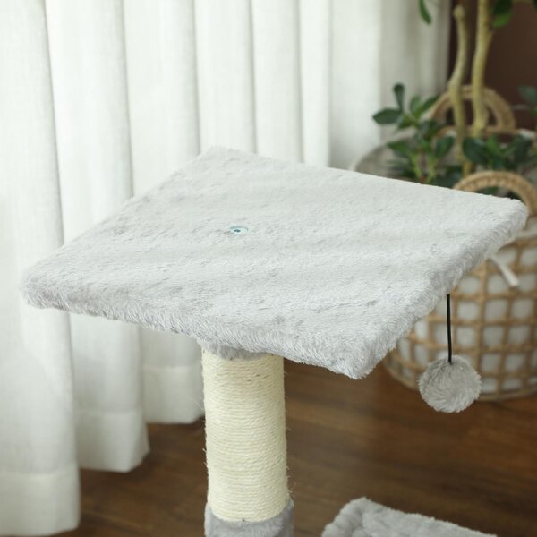 AllMyPets Albero Tiragraffi per Gatti Multilivello con Amaca e Pallina Appesa in Legno e Peluche 50x36x70 cm colore Grigio Chiaro