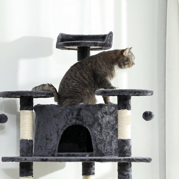 AllMyPets Albero Tiragraffi per Gatti Alto con Casette e Amache 60x60x200 cm colore Grigio Scuro