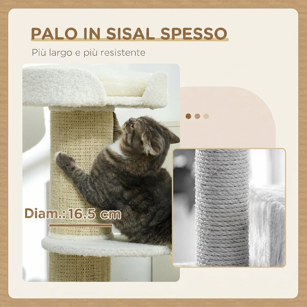 AllMyPets Albero Tiragraffi per Gatti con Lettino Rivestimento Peluche e Palo in Sisal 45x45x91 cm colore Crema