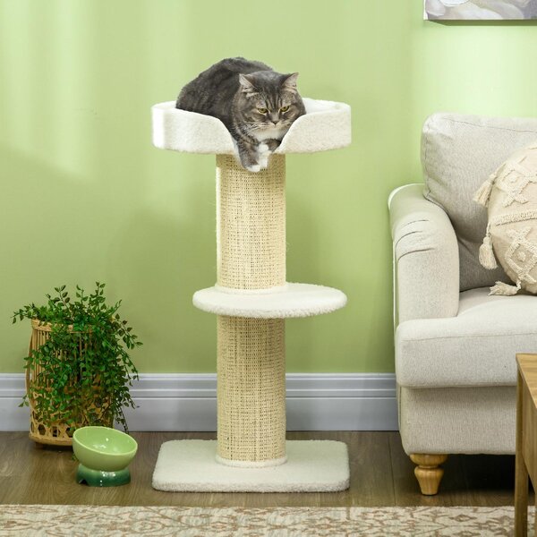 AllMyPets Albero Tiragraffi per Gatti con Lettino Rivestimento Peluche e Palo in Sisal 45x45x91 cm colore Crema