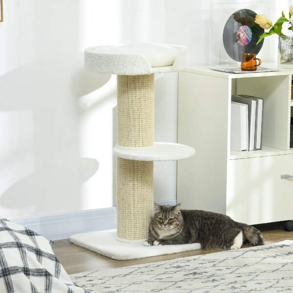 AllMyPets Albero Tiragraffi per Gatti con Lettino Rivestimento Peluche e Palo in Sisal 45x45x91 cm colore Crema