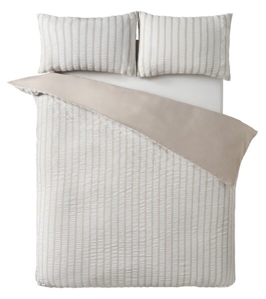 Set copripiumino e federa beige per letto matrimoniale 3 pezzi 200x200 cm So Soft Seersucker Stripe – Catherine Lansfield