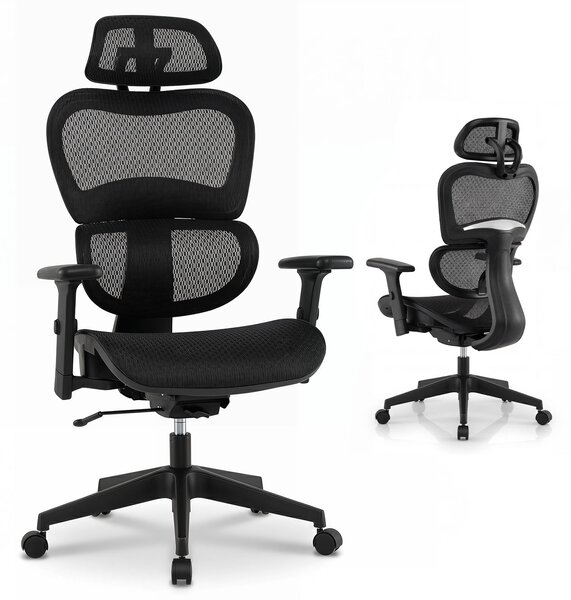 Costway Sedia da ufficio con schienale reclinabile poggiatesta regolabile e supporto lombare, Poltrona ergonomica regolabile in altezza portata 125 kg
