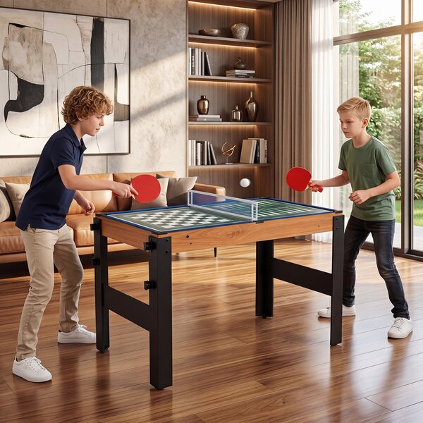 Costway Set da tavolo da gioco combo 14-in-1 con hockey biliardo ping pong bowling, Kit di combinazione basket e calcetto Naturale