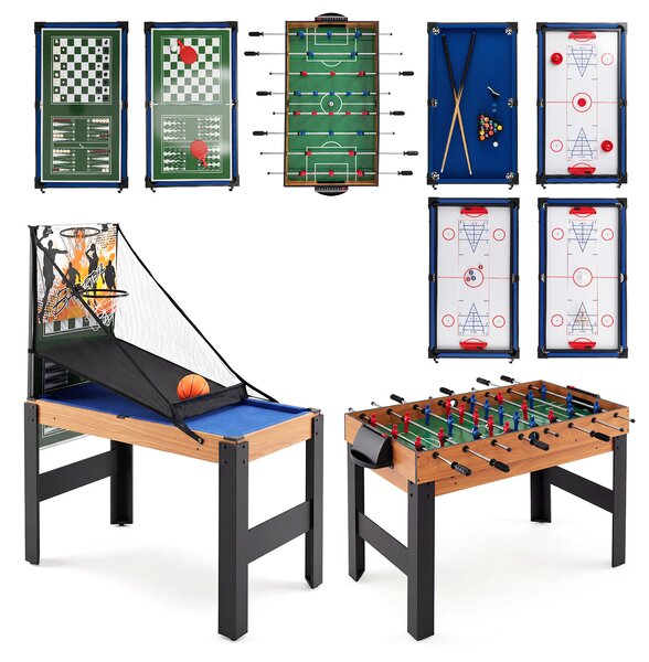 Costway Set da tavolo da gioco combo 14-in-1 con hockey biliardo ping pong bowling, Kit di combinazione basket e calcetto Naturale