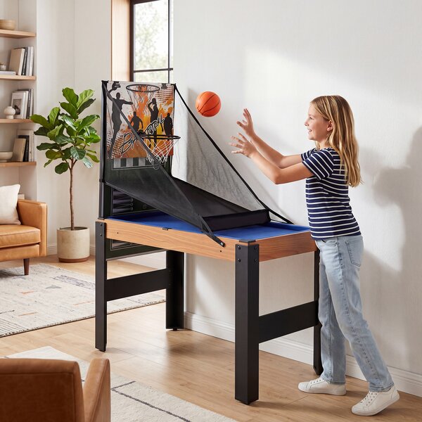 Costway Set da tavolo da gioco combo 14-in-1 con hockey biliardo ping pong bowling, Kit di combinazione basket e calcetto Naturale