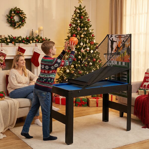 Costway Set da tavolo da gioco combo 14-in-1 con hockey biliardo ping pong bowling, Kit di combinazione basket e calcetto Nero