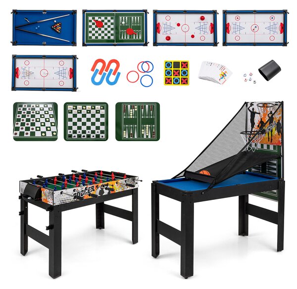 Costway Set da tavolo da gioco combo 14-in-1 con hockey biliardo ping pong bowling, Kit di combinazione basket e calcetto Nero