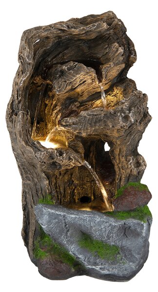Costway Fontana da giardino ornamento cascata con illuminazione led e pompa, Fontana a cascata in stile roccia con muschio artificiale