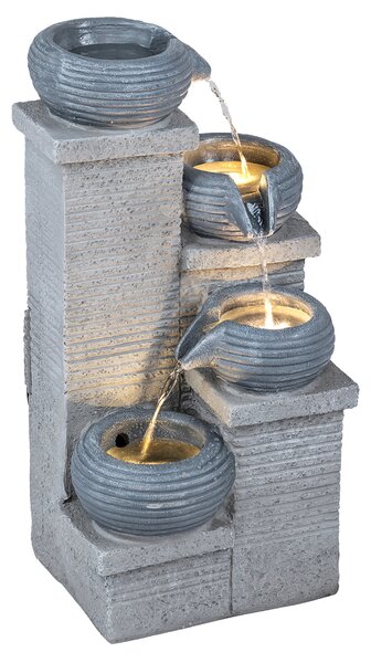 Costway Fontana da giardino a 4 livelli con 3 luci led pompa silenziosa e velocità regolabile, Fontana cascata da esterno in resina