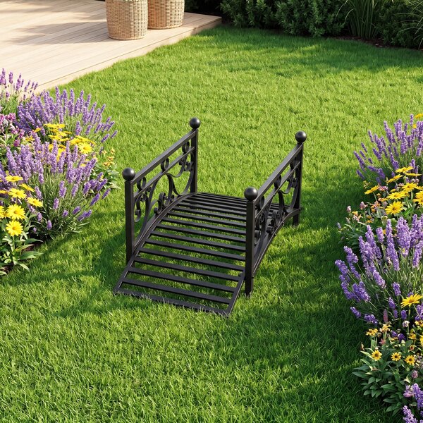 Costway Ponte da giardino in metallo con ringhiere di sicureza e decorazioni floreali, Ponticello resistente portata 150 kg 101,5 x 45 x 43,5 cm
