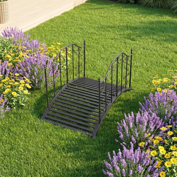 Costway Ponte da giardino in metallo con ringhiere di sicureza e decorazioni floreali, Ponticello resistente portata 150 kg 118 x 67 x 70 cm