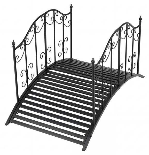 Costway Ponte da giardino in metallo con ringhiere di sicureza e decorazioni floreali, Ponticello resistente portata 150 kg 118 x 67 x 70 cm
