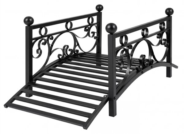 Costway Ponte da giardino in metallo con ringhiere di sicureza e decorazioni floreali, Ponticello resistente portata 150 kg 101,5 x 45 x 43,5 cm