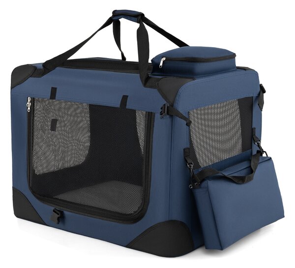Costway Trasportino per cani e gatti con 2 tasche portaoggetti e 2 manici, Borsa per cani con morbido cuscino parte superiore apribile M Blu
