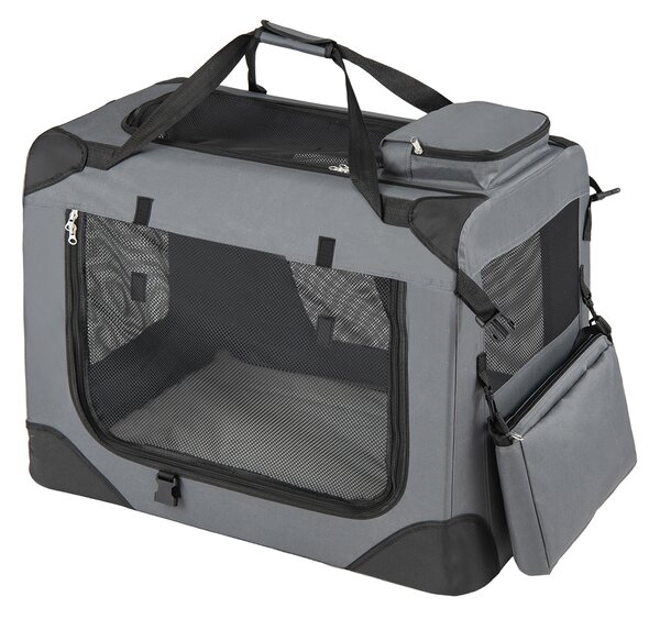 Costway Trasportino per cani e gatti con 2 tasche portaoggetti e 2 manici, Borsa per cani con morbido cuscino parte superiore apribile M Grigio