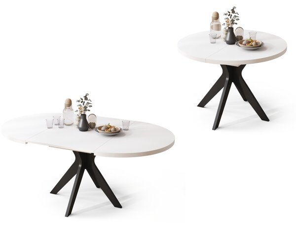 RENZO Bianco/gamba nera – TAVOLO ROTONDO Ø110 ESTENSIBILE FINO A 180 cm | PER CUCINA, SALA DA PRANZO, SOGGIORNO STILE RETRO