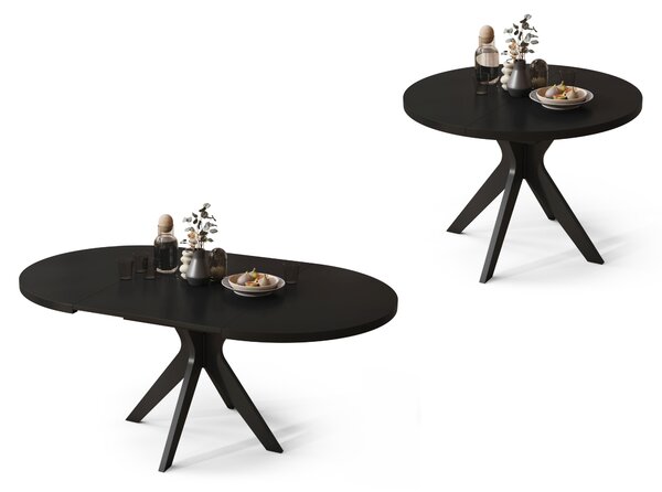 RENZO Nero – TAVOLO ROTONDO Ø110 ESTENSIBILE FINO A 180 cm | PER CUCINA, SALA DA PRANZO, SOGGIORNO STILE RETRO