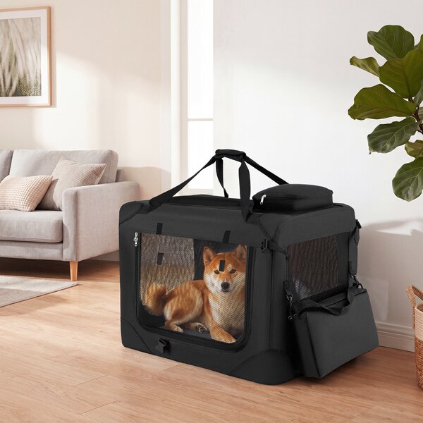 Costway Trasportino per cani e gatti con 2 tasche portaoggetti e 2 manici, Borsa per cani con morbido cuscino parte superiore apribile M Nero