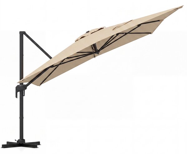 Costway Ombrellone da giardino quadrato con 8 stecche rotazione a 360° e 5 posizioni di inclinazione, Ombrellone decentrato da esterno Beige