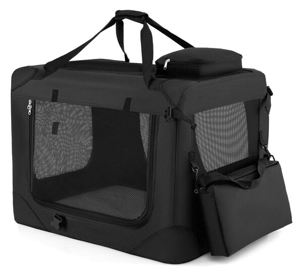 Costway Trasportino per cani e gatti con 2 tasche portaoggetti e 2 manici, Borsa per cani con morbido cuscino parte superiore apribile M Nero