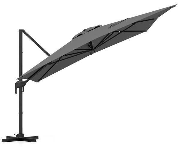 Costway Ombrellone da giardino quadrato con 8 stecche rotazione a 360° e 5 posizioni di inclinazione, Ombrellone decentrato da esterno Grigio