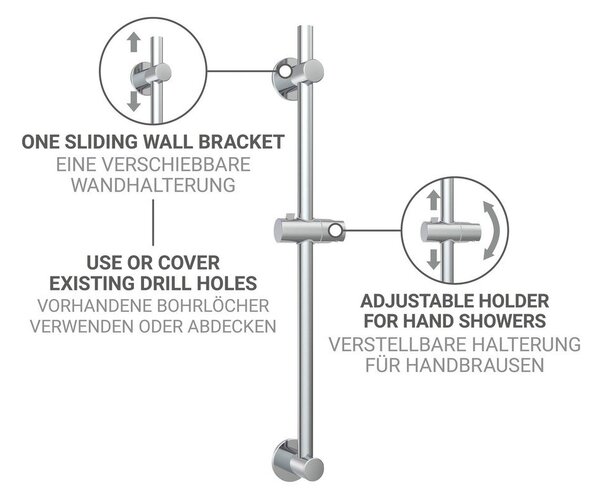 Asta per doccia senza foratura color argento lucido in acciaio inox con supporto scorrevole 70 cm – Wenko