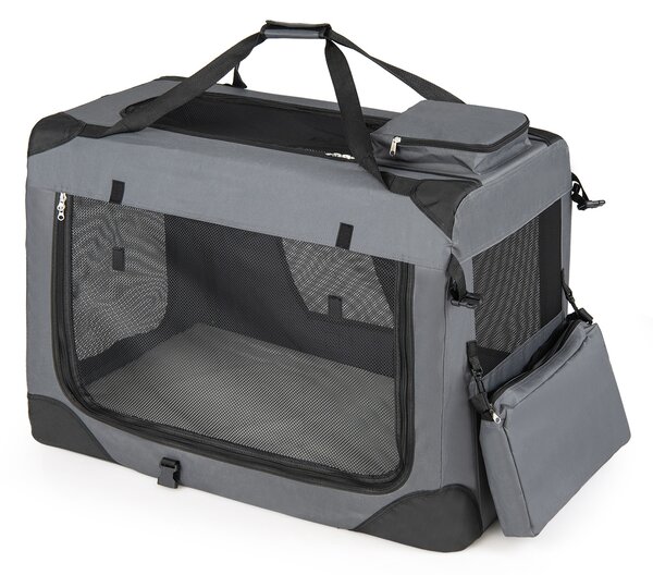 Costway Trasportino per cani e gatti con 2 tasche portaoggetti e 2 manici, Borsa per cani con morbido cuscino parte superiore apribile L Grigio