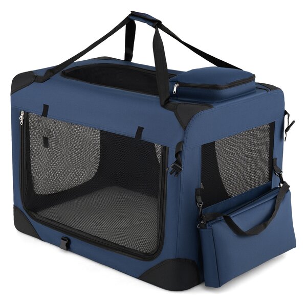 Costway Trasportino per cani e gatti con 2 tasche portaoggetti e 2 manici, Borsa per cani con morbido cuscino parte superiore apribile L Blu