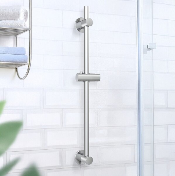 Asta per doccia senza foratura color argento lucido in acciaio inox con supporto scorrevole 70 cm – Wenko