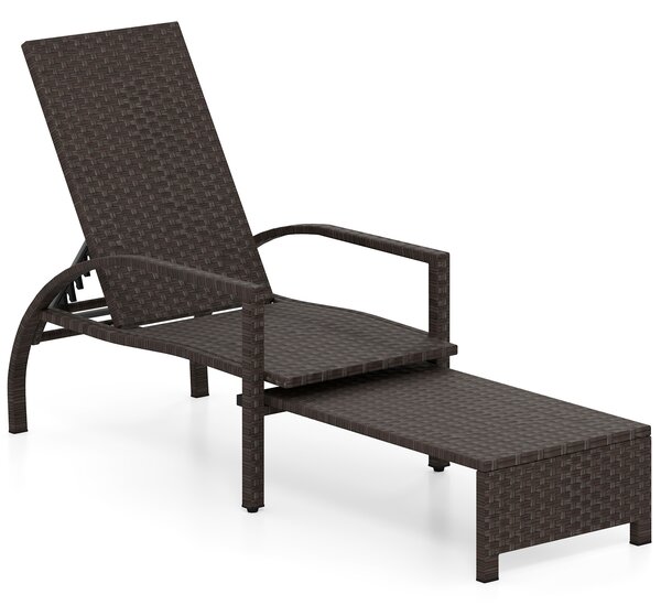 Costway Lettino prendisole pieghevole da giardino con schienale regolabile in 6 posizioni, Sedia da salotto in rattan con poggiapiedi