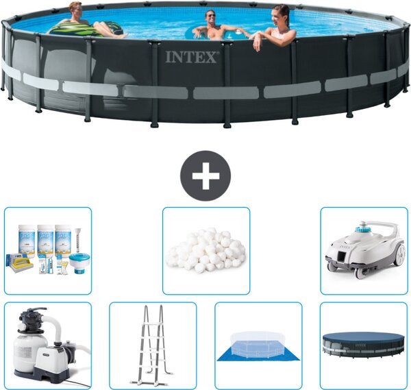 Piscina Intex Round Ultra XTR Frame - 610 x 122 cm - inclusa pompa - scaletta - telo di fondo - confezione di manutenzione della copertura - sfere filtranti - aspirapolvere
