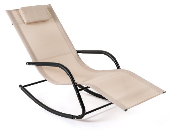 Costway Sedia a dondolo da esterno con poggiatesta rimovibile e tessuto traspirante, Sedia a sdraio da giardino portata 160 kg Beige