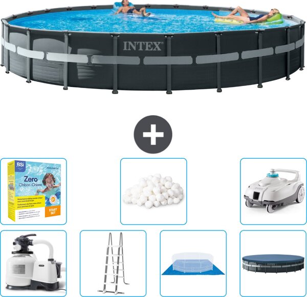 Piscina Intex Round Ultra XTR Frame - 732 x 132 cm - inclusa pompa - scaletta - telo di fondo - confezione di manutenzione della copertura - sfere filtranti - aspirapolvere