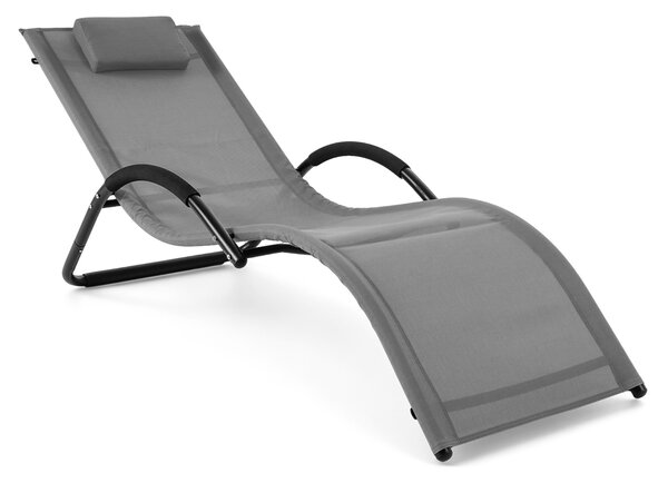 Costway Sedia a sdraio da esterno con poggiatesta rimovibile, Lettino prendisole da spiaggia con struttura curva ergonomica portata 160 kg Grigio