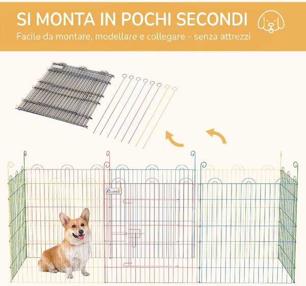 AllMyPets Cancellino per Cani a 8 Pannelli con Chiusura a Scatto per Cani Taglia Media in Acciaio 156x60 cm Multicolore